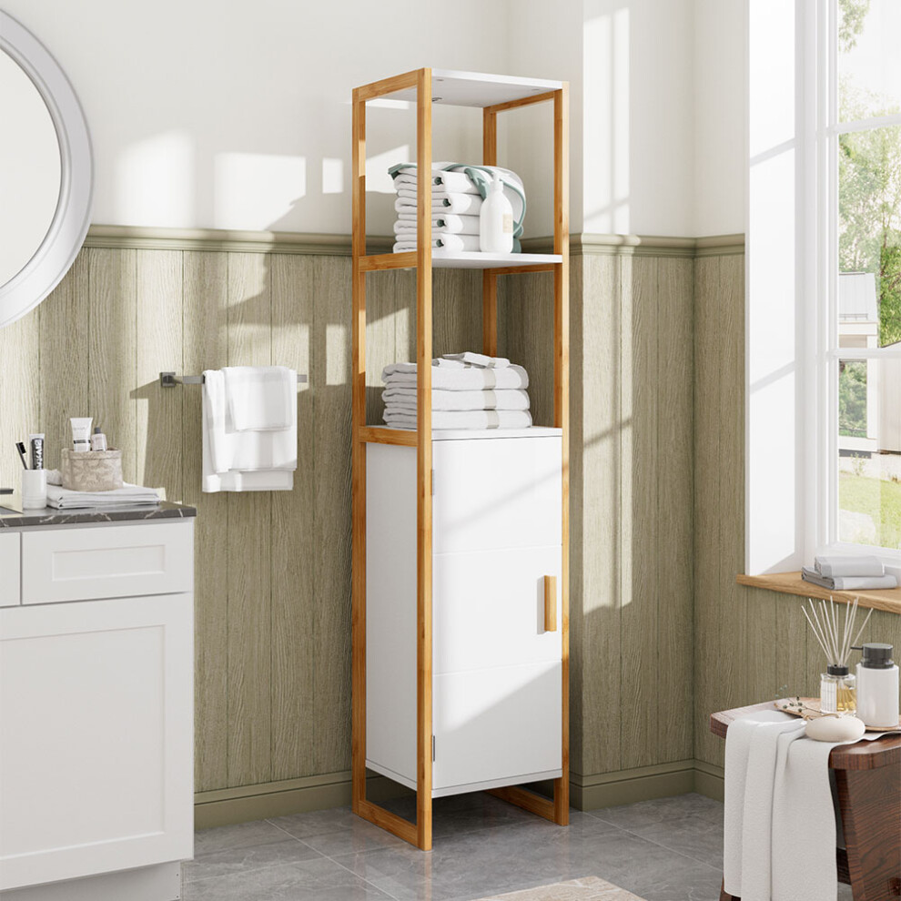 4-Tier Single-door Tall Bathroom Storage Cabinet