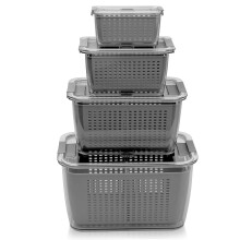 (Grey Box ( 4 Pcs )) Fridge Organiser Multipurpose Refrigerator Storage Box Fruit Vegetable Organiser