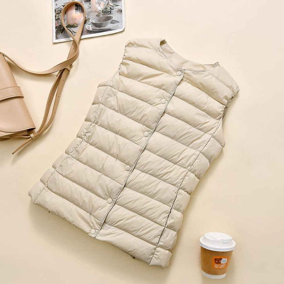 (beige, 4XL) Ultralight Down Vest Women Single-breasted Sleeveless Female Duck Down Waistcoat Puffer Feather Padded Warm Jacket
