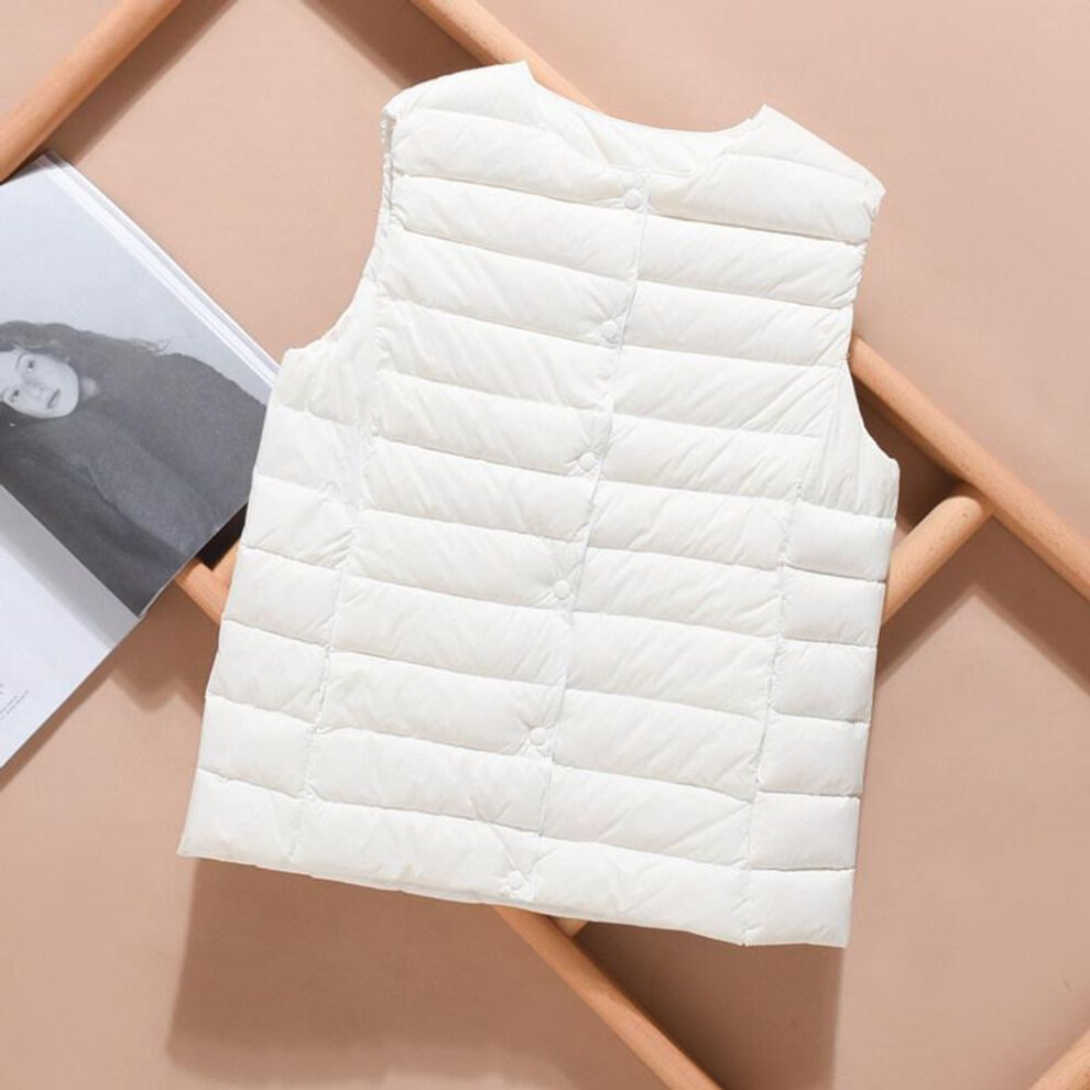 (white, L) Ultralight Down Vest Women Single-breasted Sleeveless Female Duck Down Waistcoat Puffer Feather Padded Warm Jacket
