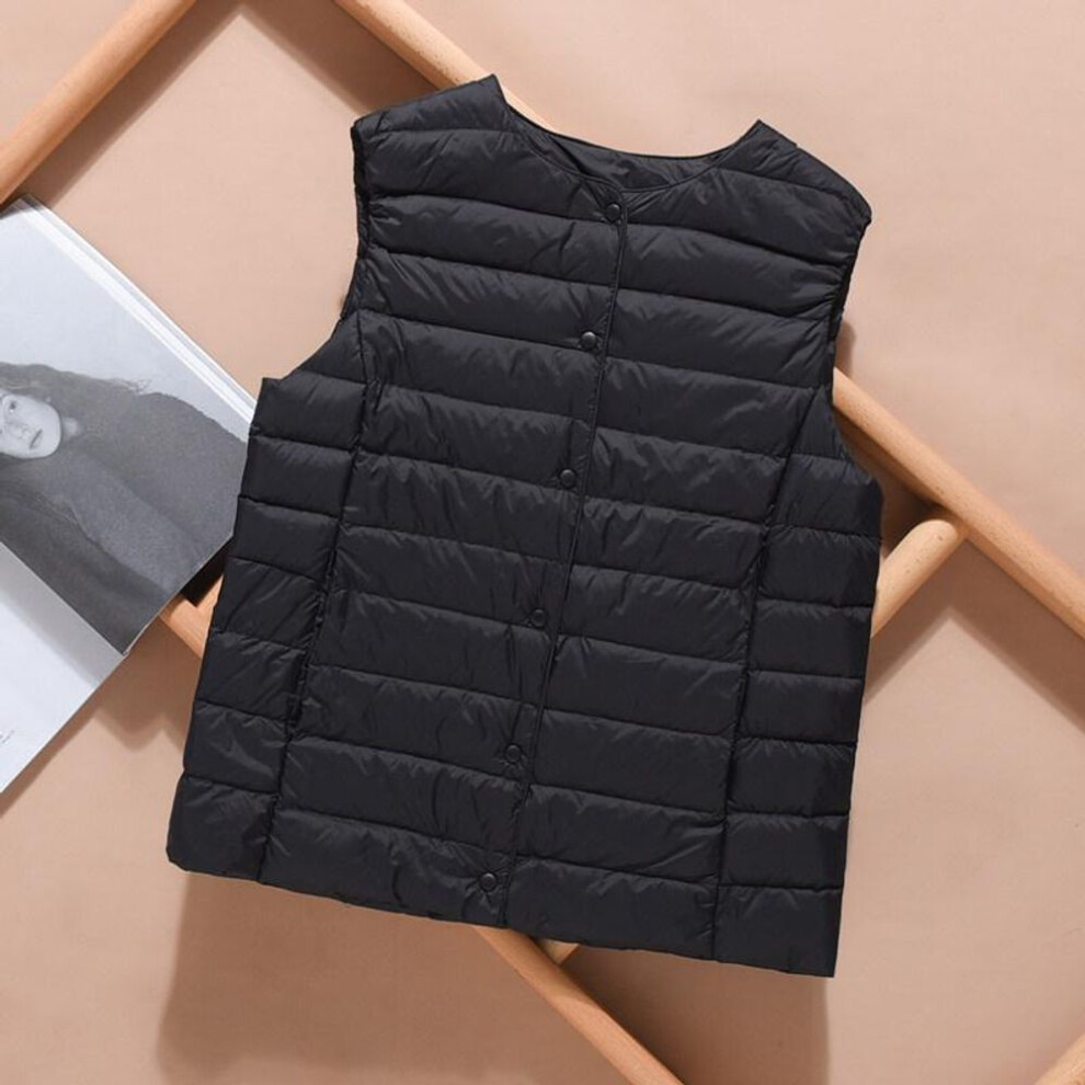 (black, 2XL) Ultralight Down Vest Women Single-breasted Sleeveless Female Duck Down Waistcoat Puffer Feather Padded Warm Jacket