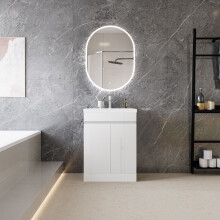 (High Gloss White) 600mm Floor Standing High Gloss Bathrooms Vanity Units with Thick Ceramice Basin