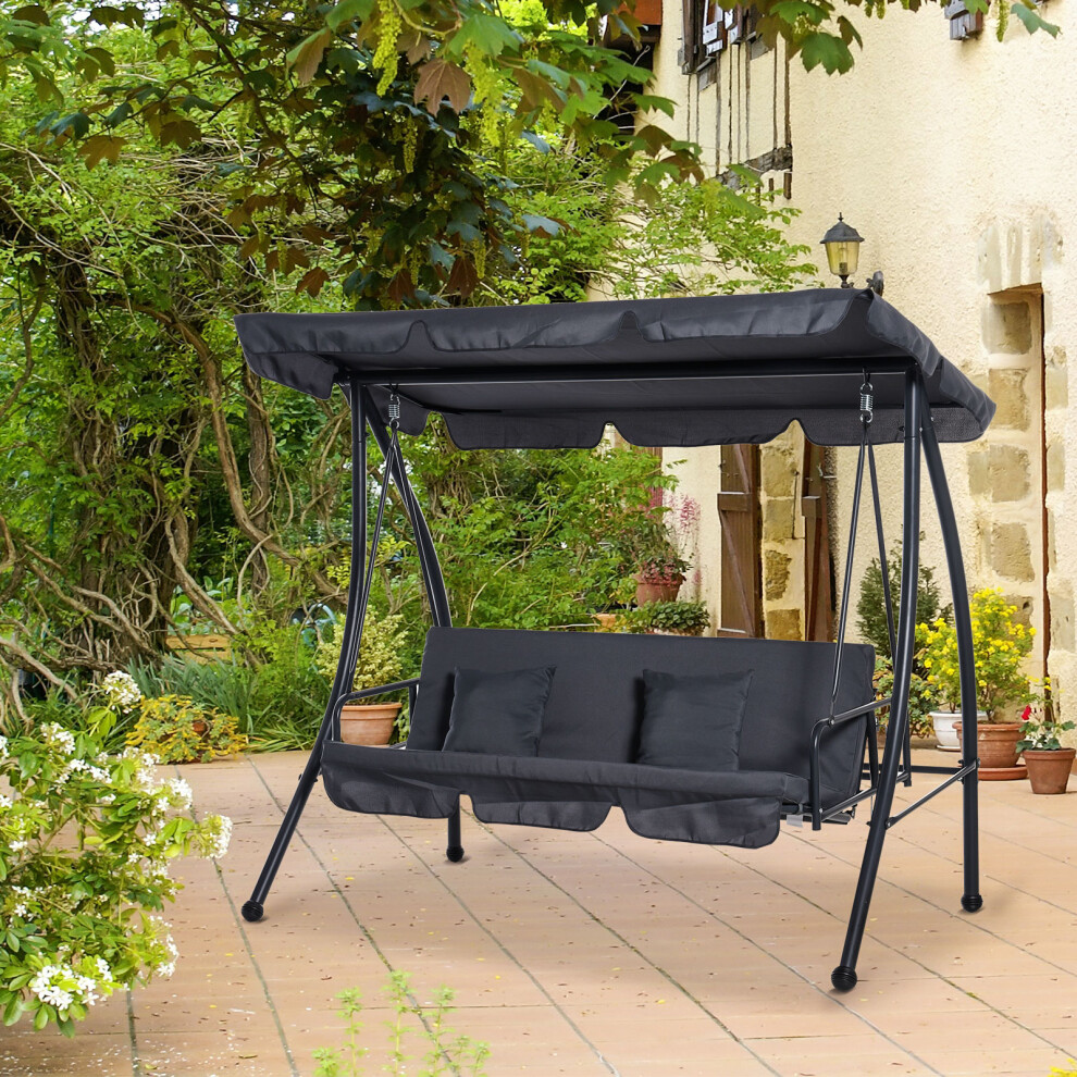 Outsunny 2-in-1 Swing Chair 3 Seater Hammock Cushion Bed Tilt Canopy Grey