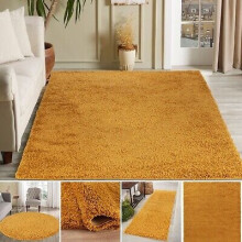 (80x150cm) Shaggy Rug Mustard Yellow Gold Ochre Small - Modern Large Living Room Area Rugs