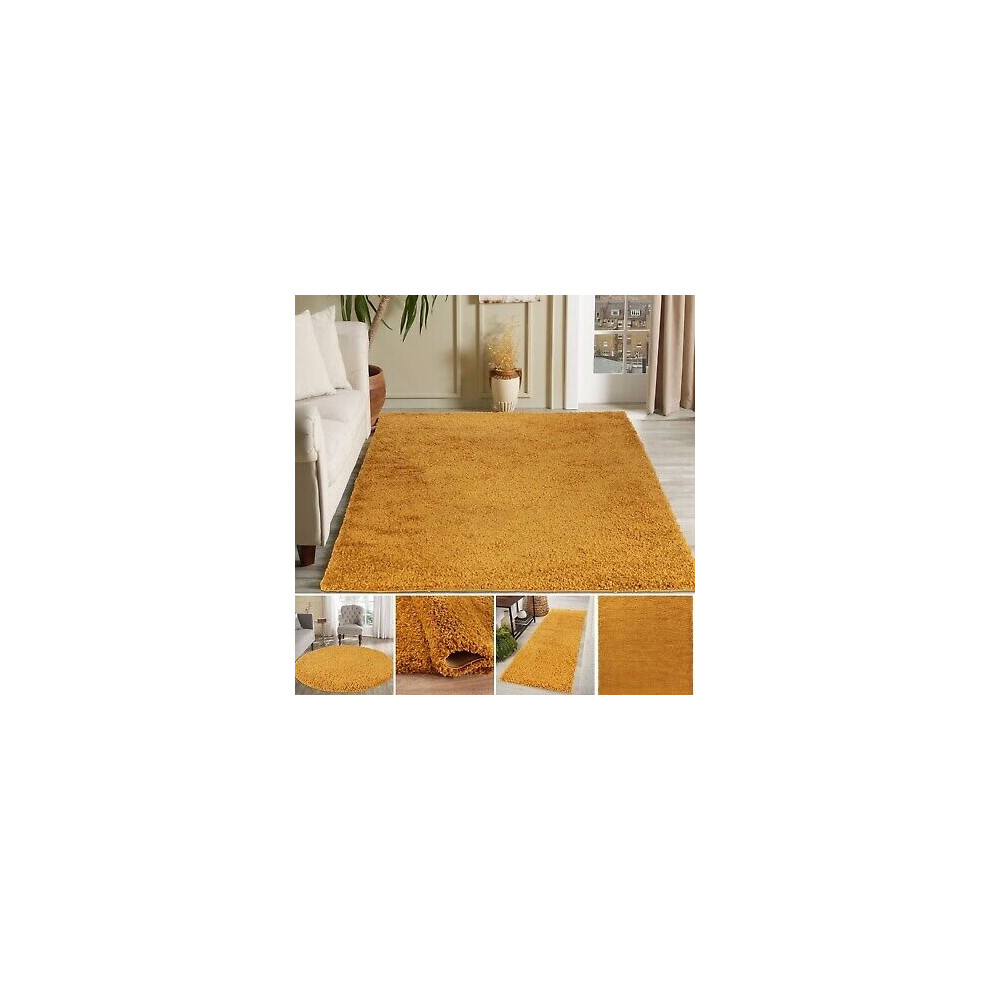 (120x170cm) Shaggy Rug Mustard Yellow Gold Ochre Small - Modern Large Living Room Area Rugs
