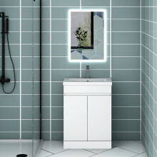 (High gloss white) 600mm Vanity Units with Resin Basin Sink High Gloss White/Grey Floor Standing