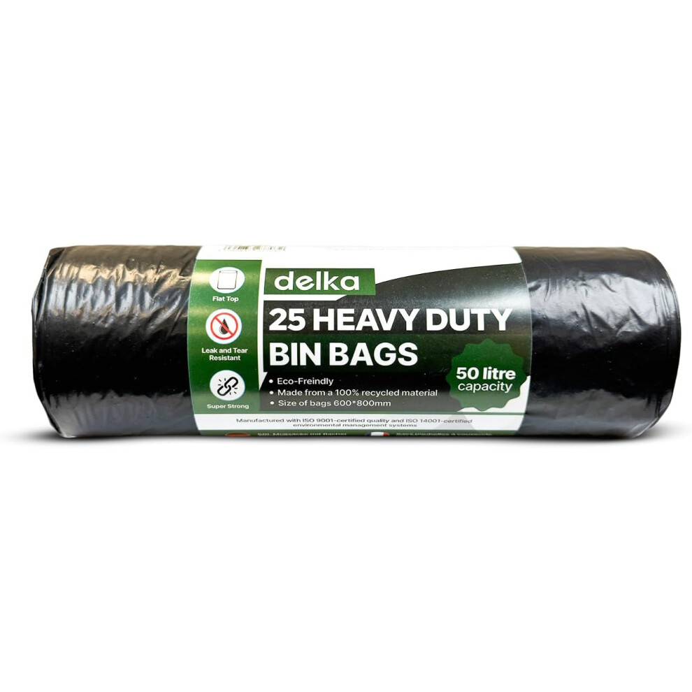 (50 L, 1 count (Pack of 25)) Delka Heavy Duty Black Bin Bags