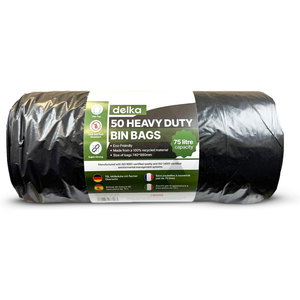 Delka Black (75 L, 1 Count (Pack Of 50)) Heavy Duty Bin Bags