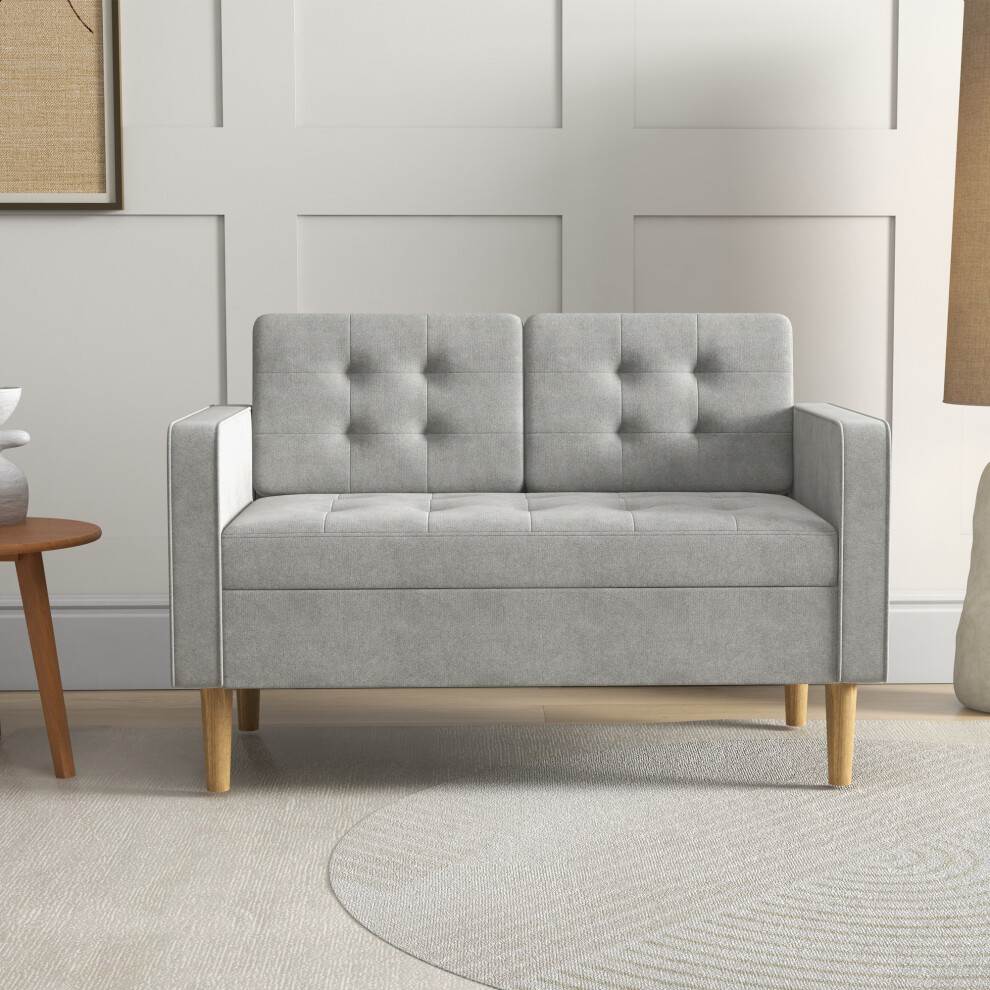 HOMCOM Compact Loveseat Sofa 2 Seater Sofa with Wood Legs, Light Grey