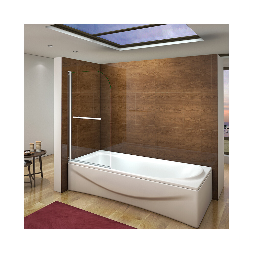 Aica Bathrooms 800X1400mm 180° Pivot Bath Shower Screen Glass Panel With Towel Rail