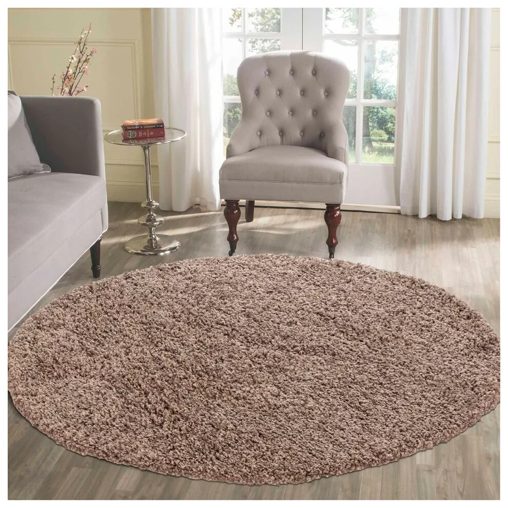 Shaggy Rugs Ltd (Dark Beige) Shaggy Rugs Circular Round Rugs Living Room Soft Pile