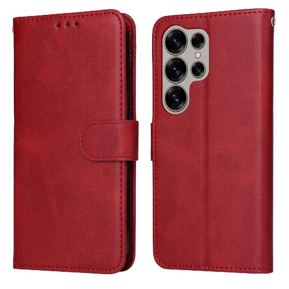 (Red) Flip Case For Samsung Galaxy S25 Ultra Card Slots Flip Cover Magnetic Closure Precise Cutouts Red 764549255108
