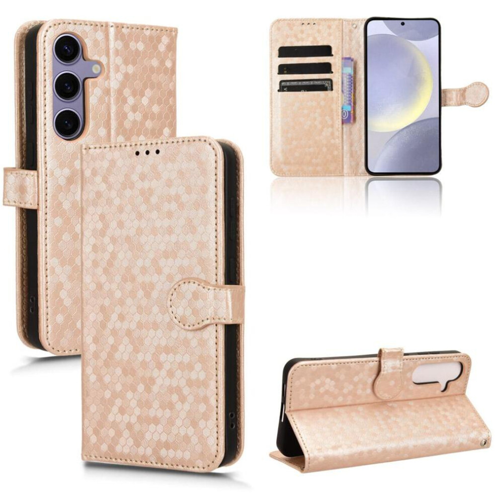 (Gold) Case For Samsung Galaxy S24 Fe 5G Magnetic Clasp Leather Wallet Cover Geometric Pattern Gold 764549255207