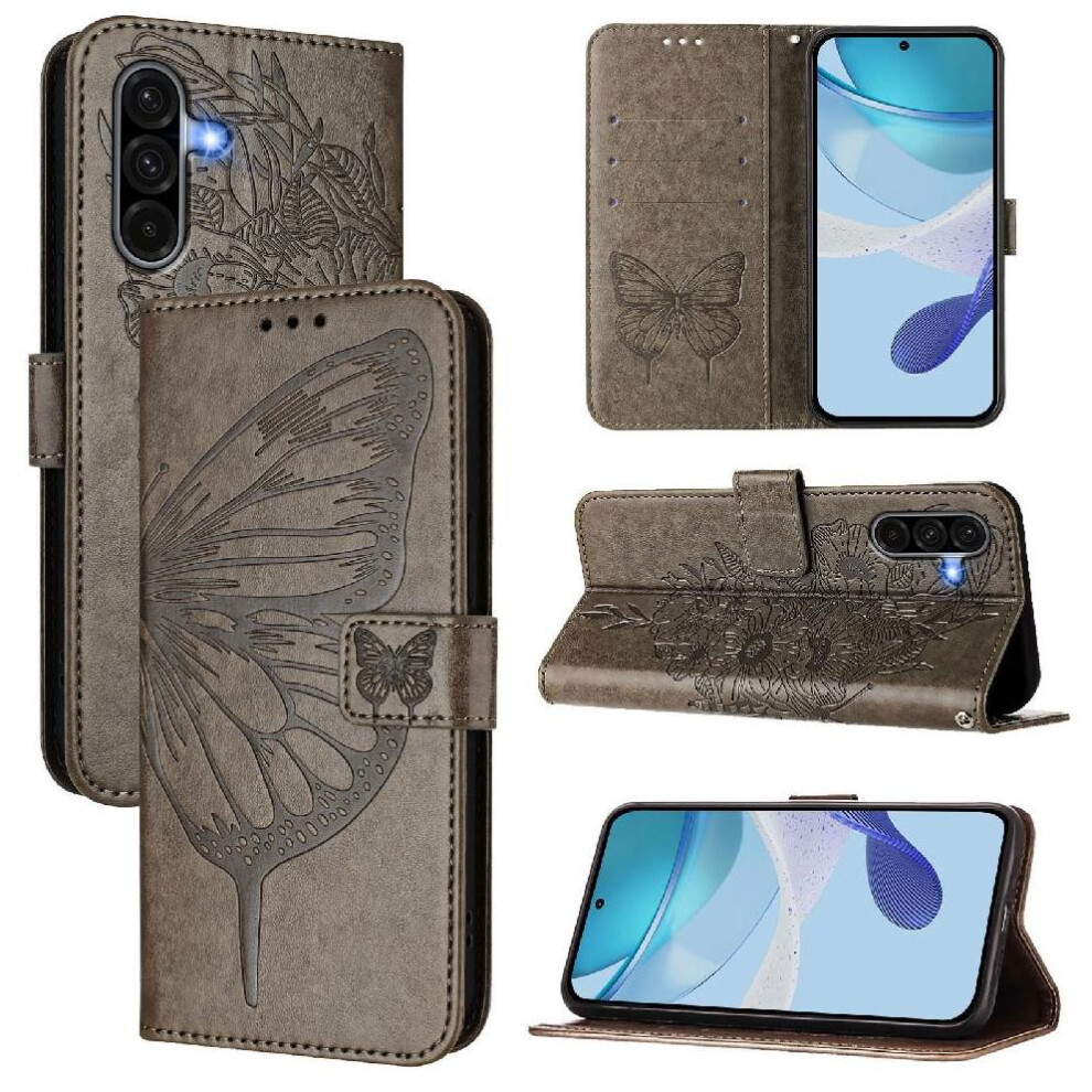 ( ) Case For Samsung Galaxy A56 5G Magnetic Embossing Butterfly Flip Cover Premium Leather Gray 764549255429