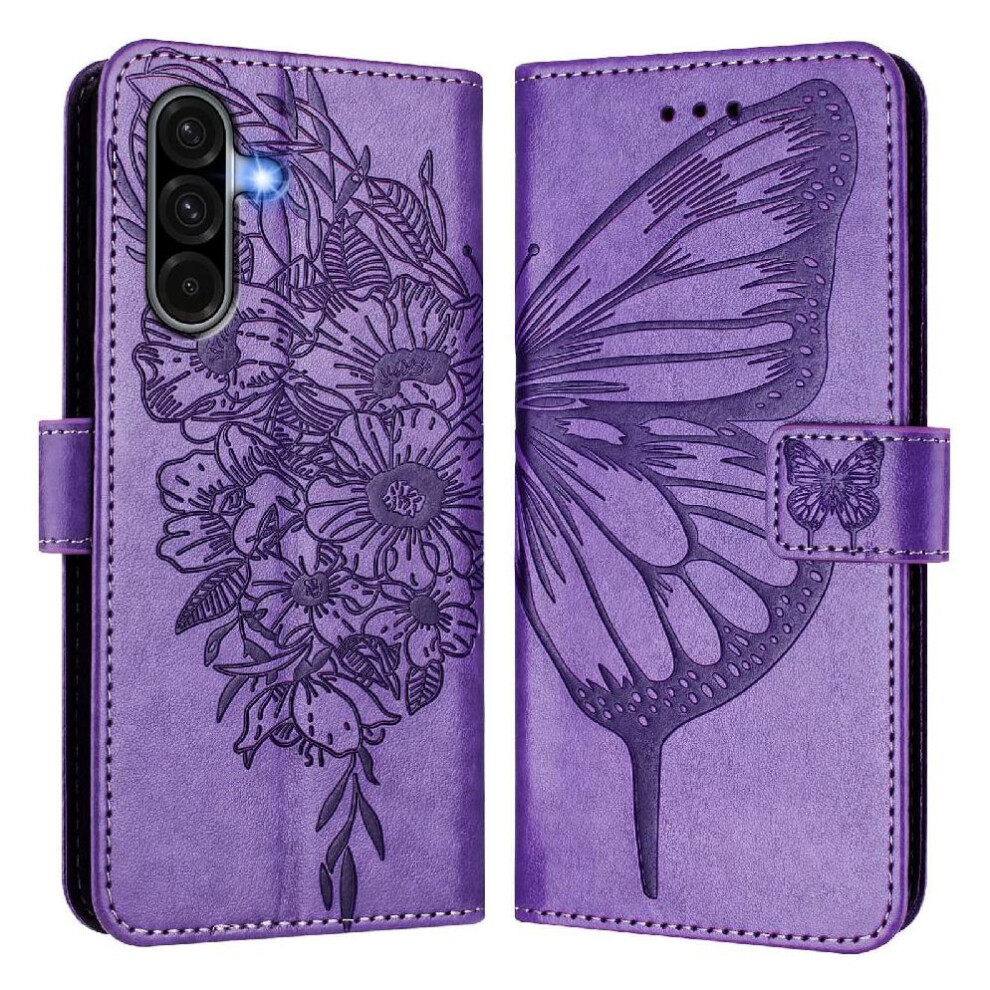 ( Violet) Case For Samsung Galaxy A56 5G Magnetic Embossing Butterfly Flip Cover Premium Leather Light 764549255467