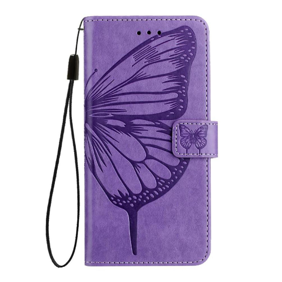 ( Violet) Case For Samsung Galaxy S24 Fe Premium Leather Flip Cover Embossing Butterfly Magnetic Light 764549255542