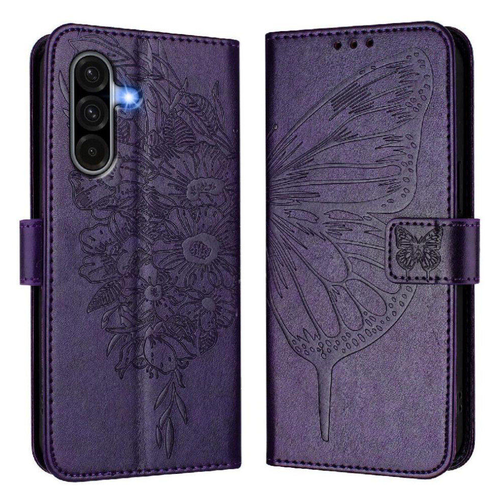 ( Violet) Case For Samsung Galaxy A36 5G Magnetic Embossing Butterfly Premium Leather Flip Cover Dark 764549255634