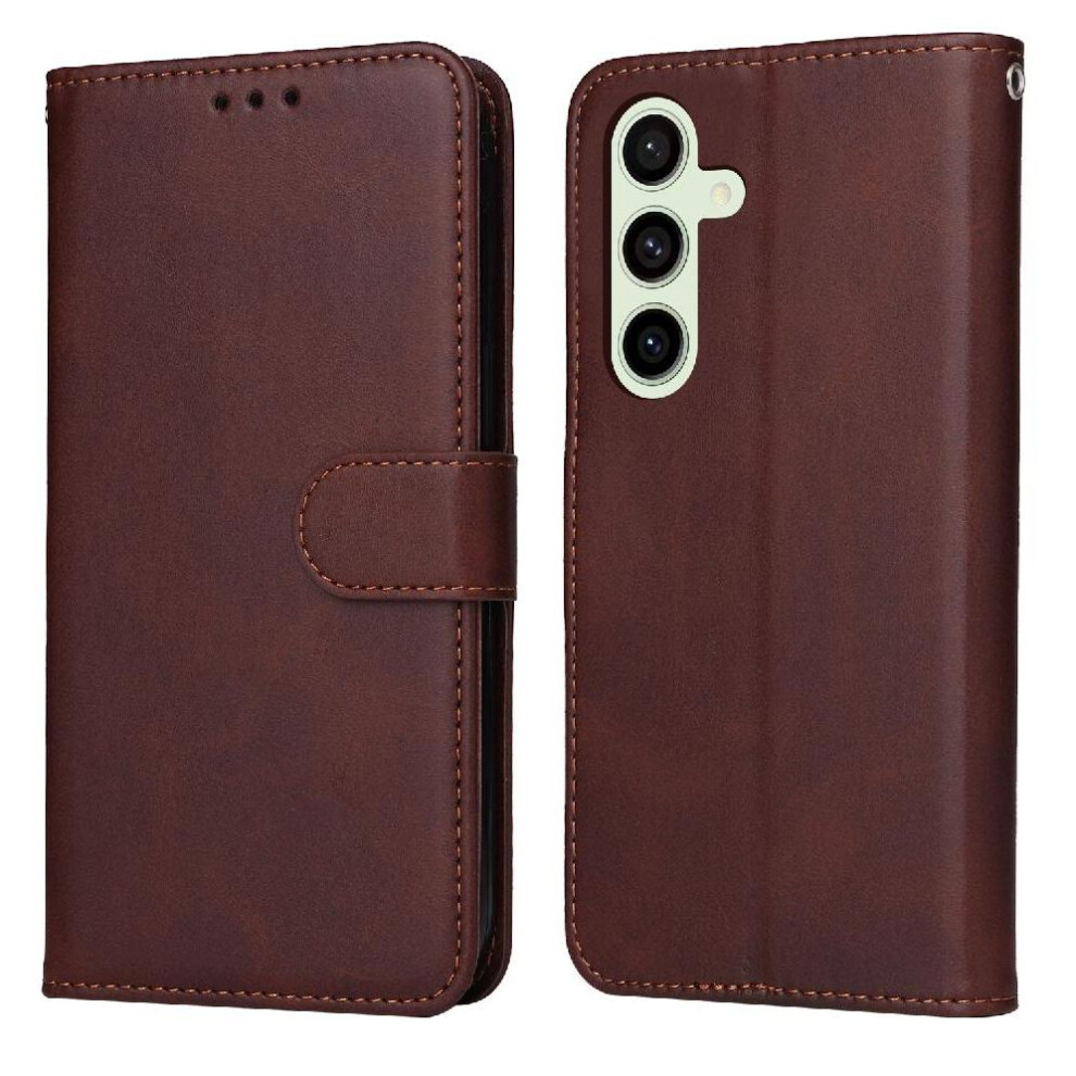 (Brown) Flip Case For Samsung Galaxy S24 Fe Precise Cutouts Flip Cover Card Slots Magnetic Closure Brown 764549256556