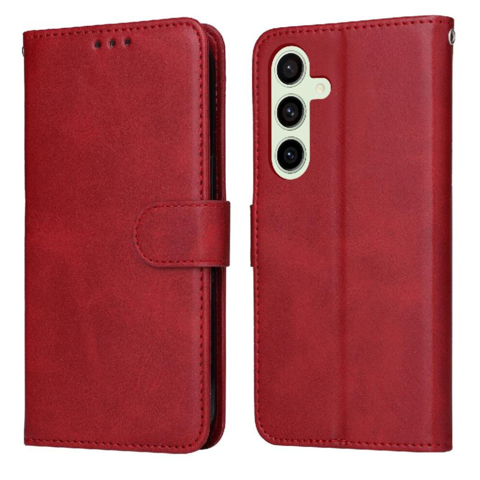 (Red) Flip Case For Samsung Galaxy S24 Fe Precise Cutouts Flip Cover Card Slots Magnetic Closure Red 764549256570