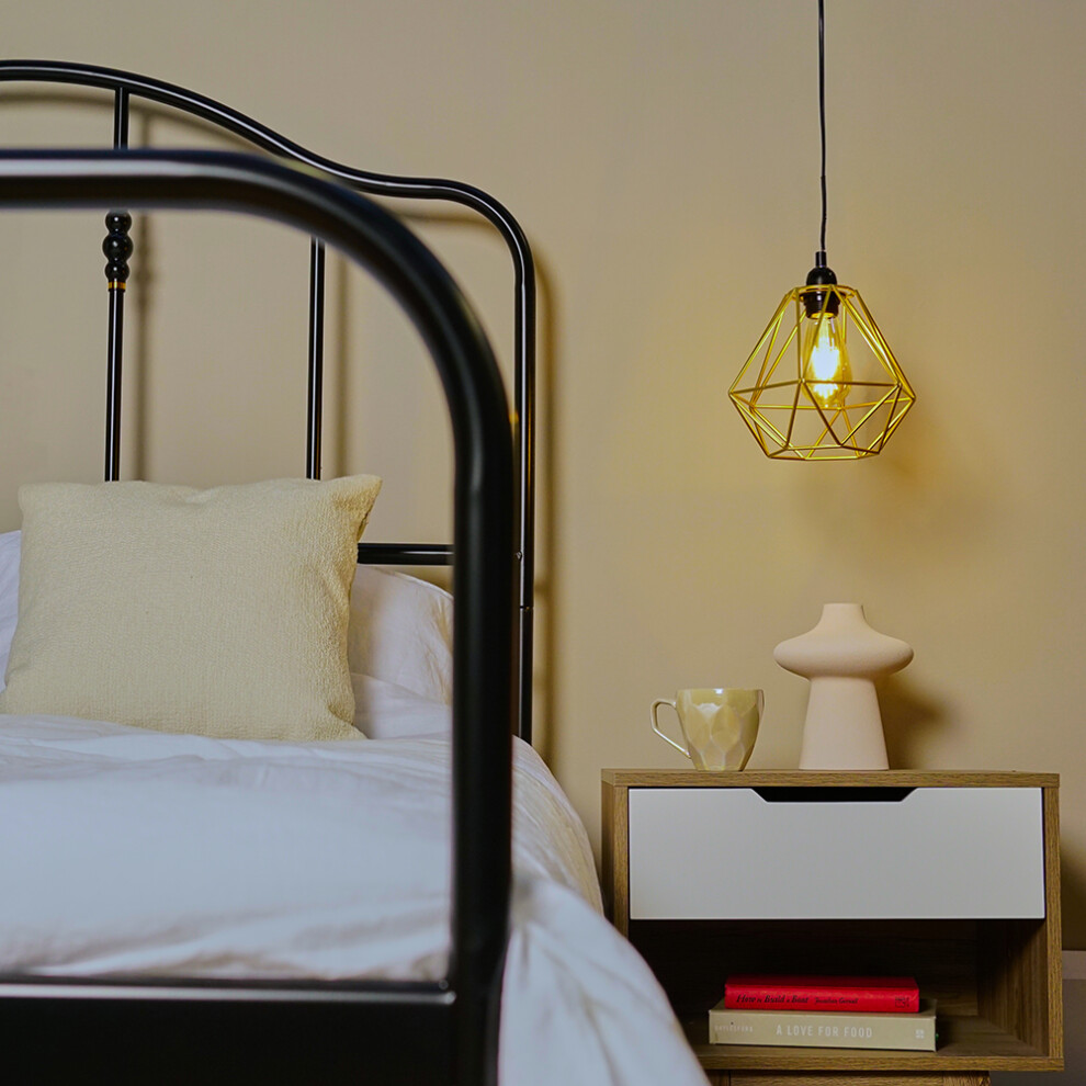 Retro Style Gold Metal Basket Cage Ceiling Pendant Light Shade + Bulb