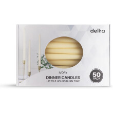 Delka Tapered Dinner Candles, 8 Hour Long Burn, Unscented, Dripless & Smokeless, Elegant Table Candles for Weddings & Home Decor (50 pack, Ivory)