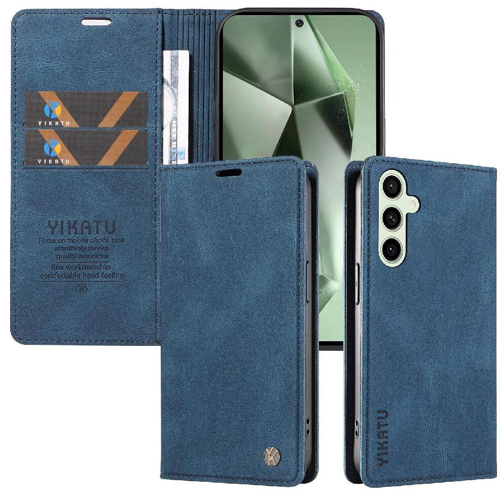 Photos - Case  Compatible with Samsung Galaxy S24 Fe  Solid Color Skin-friendly Magnetic Flip Phone Leather (Blue)