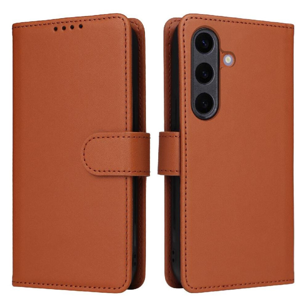 (Brown) Flip Case For Samsung Galaxy S25 Plus Wallet Wireless Charging Rfid Blocking Flip Cover Detachable Design Brown 764549258543