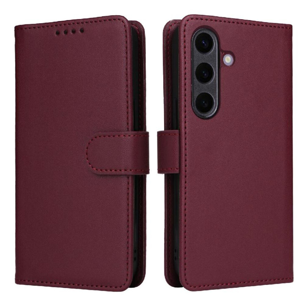 (Red) Flip Case For Samsung Galaxy S25 Rfid Blocking Detachable Design Wireless Charging Wallet Flip Cover Red 764549258574