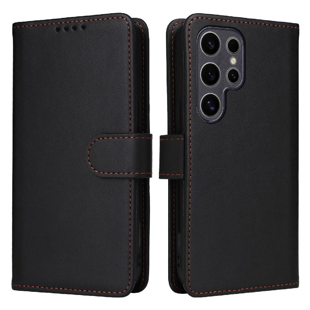 (Black) Flip Case For Samsung Galaxy S25 Ultra Detachable Design Wireless Charging Rfid Blocking Flip Cover Wallet Black 764549258611
