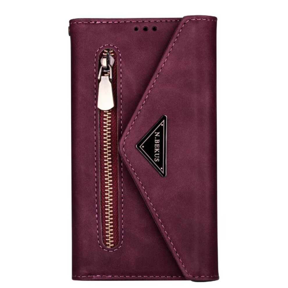 (Red) Zipper Pocket Case For Samsung Galaxy S25 Protective Cover Kickstand Crossbody Strap Shockproof Wrist Strap Red 764549259311