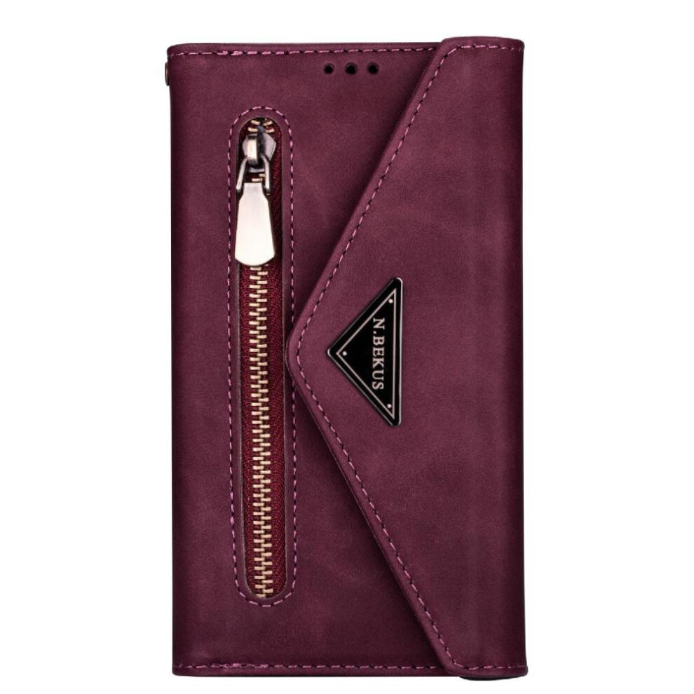 (Red) Zipper Pocket Case For Samsung Galaxy S25 Plus Wrist Strap Protective Cover Shockproof Crossbody Strap Kickstand Red 764549259373