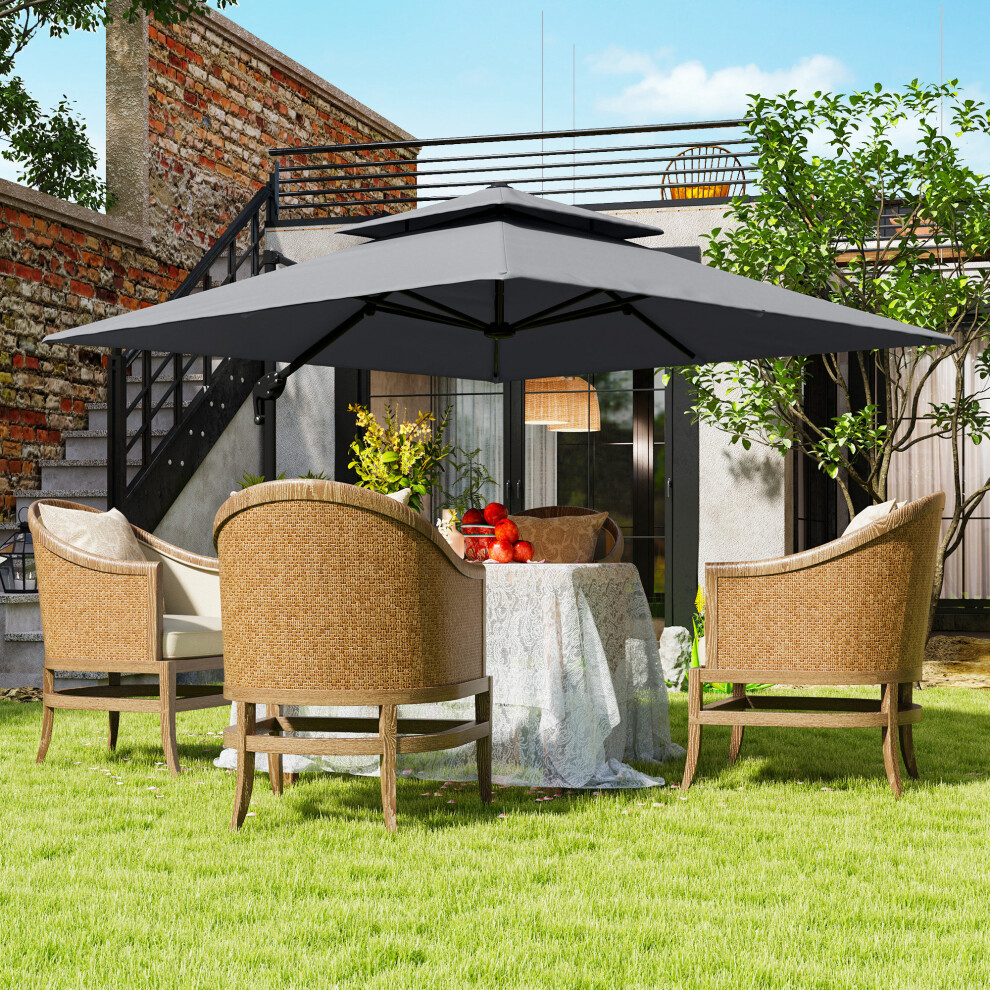 Outsunny 360 Cantilever Parasol Roma Umbrella w/ Cross Base, Light Grey