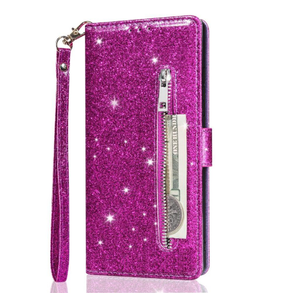 Photos - Case  Zipper Pocket  for Samsung Galaxy S25 Plus Card Holder Glitter Wallet  Wrist Strap Pu Leather Magnetic Clos(Purple)