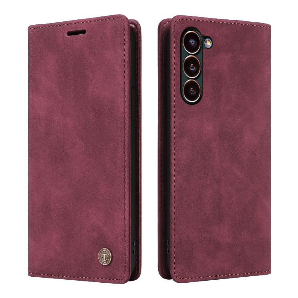 (Red) Flip Case For Samsung Galaxy S25 Simple Business Shockproof Flip Cover Leather Case Wallet Red 764549261062