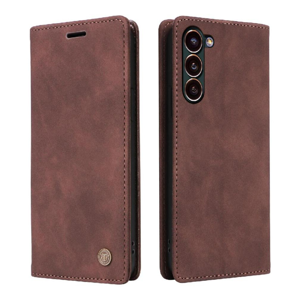 (Brown) Flip Case For Samsung Galaxy S25 Simple Business Shockproof Flip Cover Leather Case Wallet Brown 764549261079