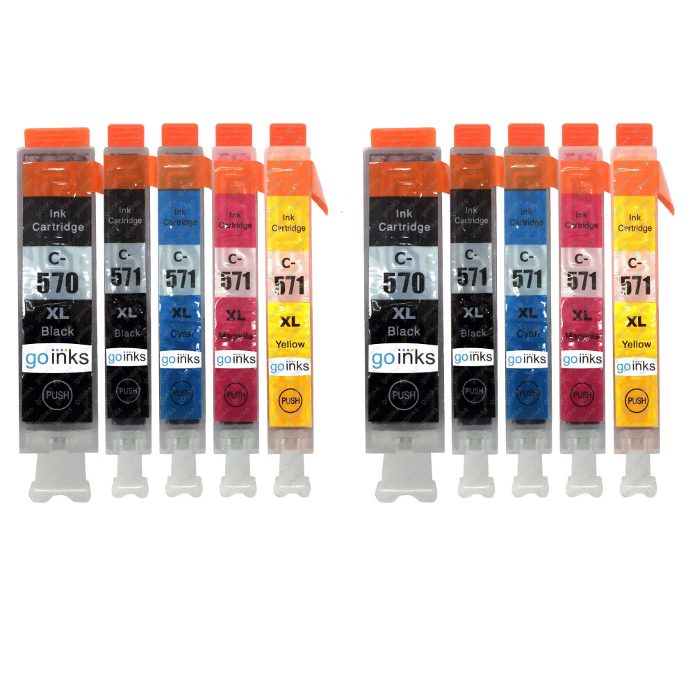 Compatible 2 Go Inks Set of 5 Ink Cartridges to replace Canon PGI-570 & CLI-571  / non-OEM for PIXMA Printers (10 Pack)