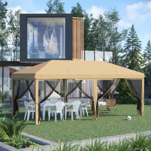 Outsunny 6 x 3(m) Pop Up Party Tent Canopy with 6 Removable Sidewalls Beige