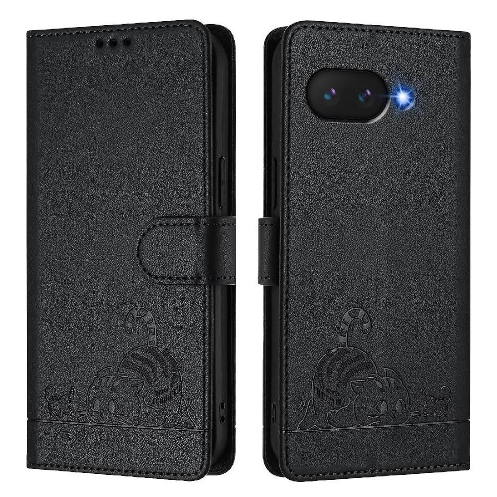 (Black) Case For Google Pixel 9A Wallet Flip Cover Cat Rfid Card Slot Holder Kickstand Black 764549266661