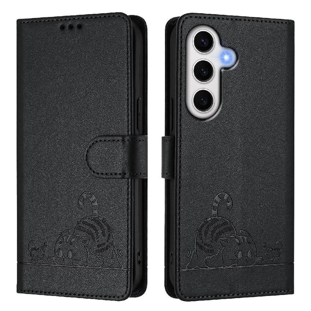 (Black) Case For Samsung Galaxy S24 Fe 5G Card Slot Holder Kickstand Wallet Flip Cover Cat Rfid Black 764549266760