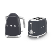 Smeg 50's Style Retro Range Breakfast Set, 1.7L 3000W Kettle and Multi-Functional Control 2-Slice 950W Toaster, Slate Grey, KLF03GRUK/ TSF01GRUK