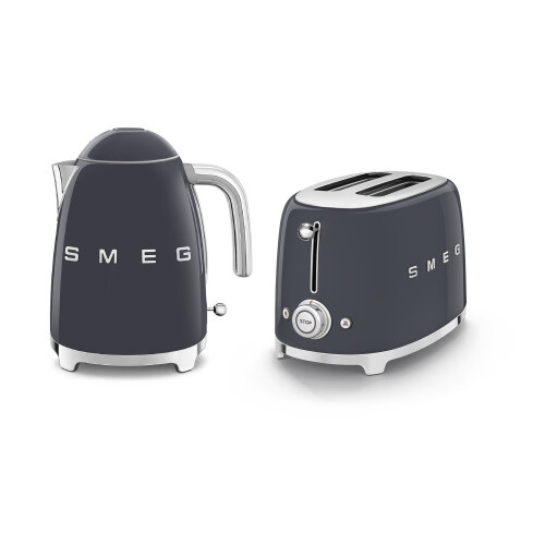 Smeg 50's Style Retro Range Breakfast Set, 1.7L 3000W Kettle and Multi-Functional Control 2-Slice 950W Toaster, Slate Grey, KLF03GRUK/ TSF01GRUK