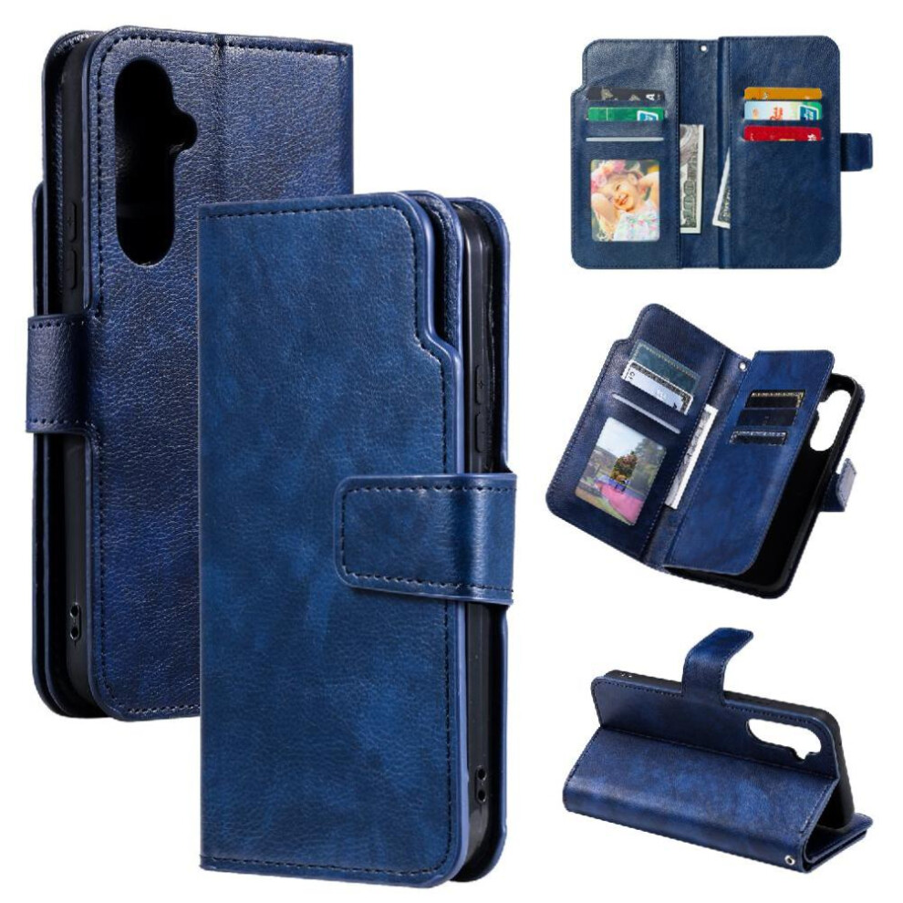 (Blue) Case For Samsung Galaxy S25 Pu Leather Wallet 9 Card Slots Magnetic Kickstand Blue 764549266999