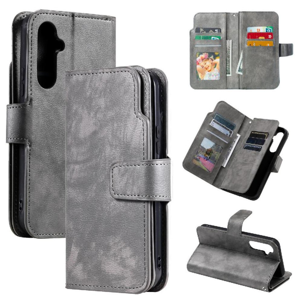( ) Case For Samsung Galaxy S25 Pu Leather Wallet 9 Card Slots Magnetic Kickstand Gray 764549266982