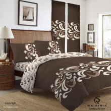 (Chelsea Brown, Double) 4Pcs Luxury Duvet Set Quilt Cover Fitted Sheet Pillow Cases or Matching Curtains