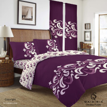 (Chelsea Purple, Double) 4Pcs Luxury Duvet Set Quilt Cover Fitted Sheet Pillow Cases or Matching Curtains