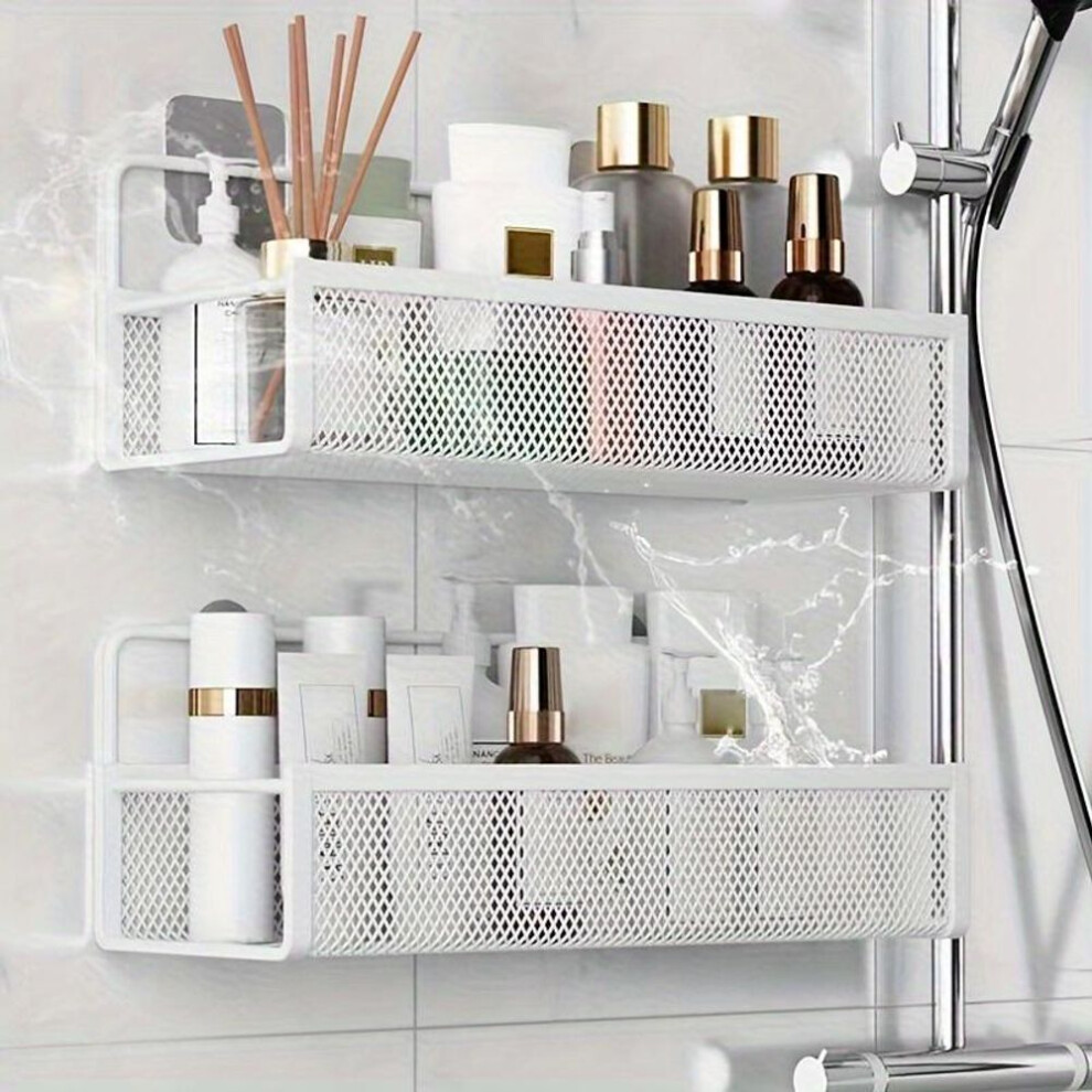 (white) Non perforated wall storage rack, bathroom wall hanging rack, bathroom kitchen hanging basket, student dormitory storage rack