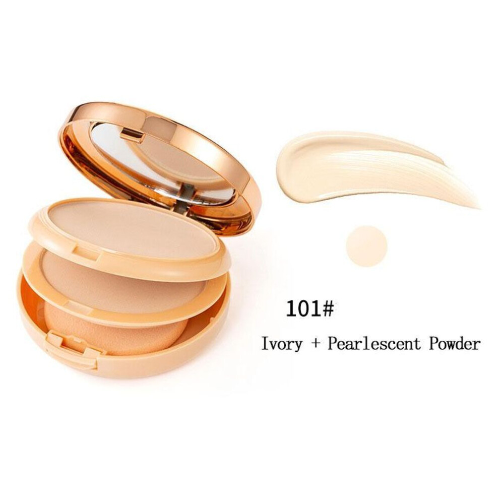 (as the picture, #101 ivory) Rice Essence Pressed Powder Oil Control Brightening Anti-perspiration Set-up Concealer Natural Long-lasting Makeup Pressed Powder