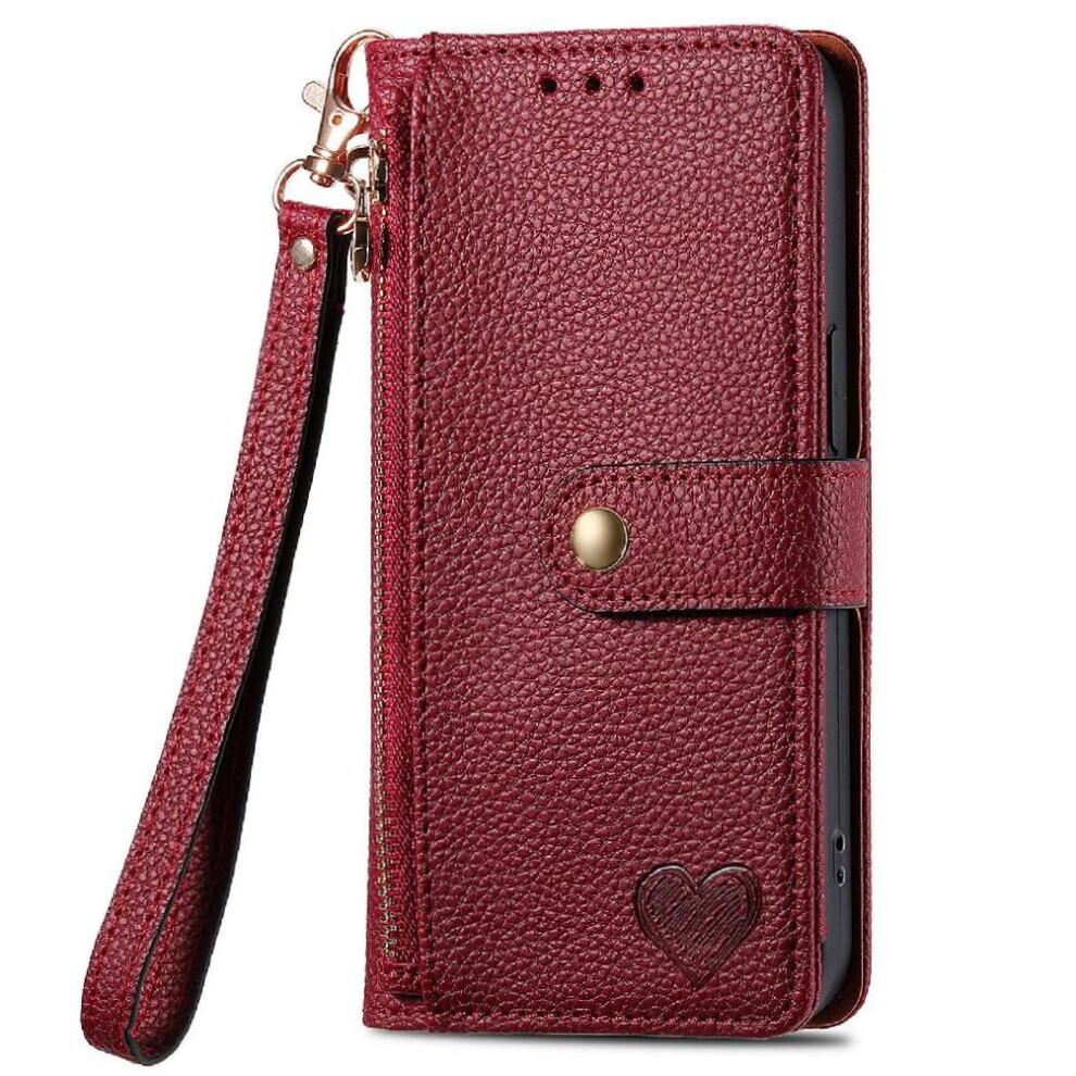 (Red) Case For Google Pixel 9A Leather Case Lanyard Love Wallet Zipper Red 764549269181