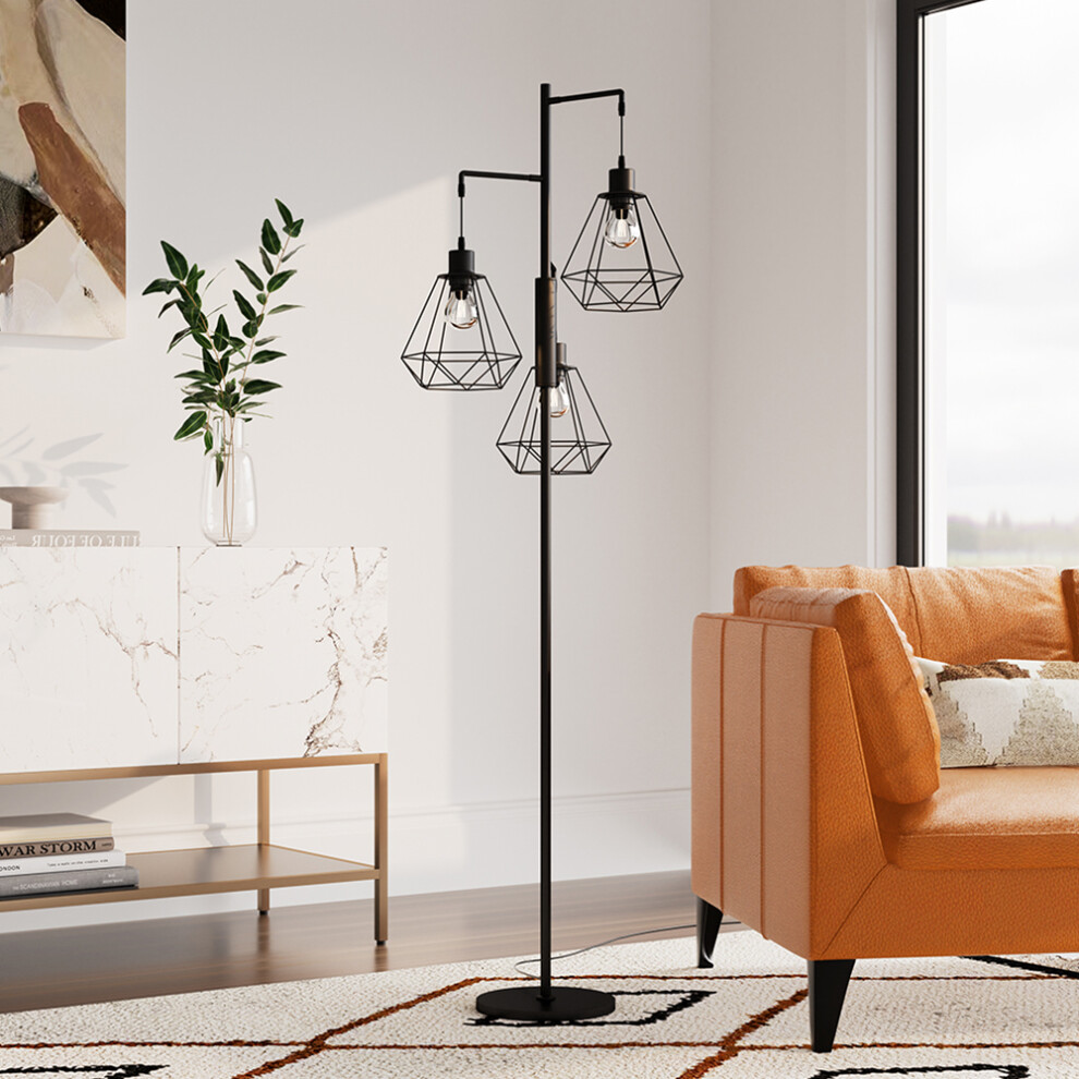 Black Modern Industrial Style 3-head Floor Lamp with Irregular Shade