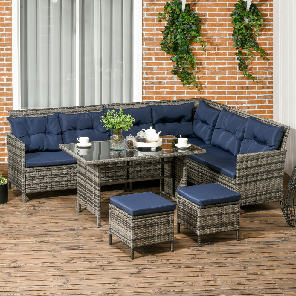 Rackhams Dark/Blue 8 Seater Wicker Corner Sofa Patio Dining Set Rattan Garden Furniture - Image 4